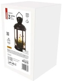 EMOS LED vianočný dekoračný lampáš, 0,06W, vintage teplá biela, 3xC, čierna, okrúhla