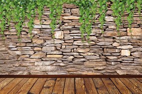 Tapeta kamenná stena pokrytá brečtanom