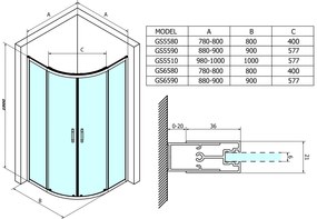 Gelco Gelco, SIGMA SIMPLY štvrťkruhová sprchová zástena 900x900mm, R550, číre sklo, GS5590