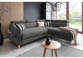 Tmavosivá zamatová rozkladacia rohová pohovka (pravý roh) Sweet Harmony – Miuform