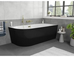 Mexen Silo, rohová voľne stojaca ryhovaná vaňa, pravá, 150 x 75 cm, biela-čierna, zlatý lesklý prepad, 52891507575P-50