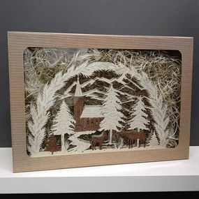 AMADEA Drevený svietiaci portál s motívom kostola, dyhový, 53x31x10 cm