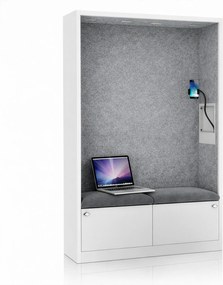 Akustická kabína SALLY MentalBox 1150 mm – biely korpus, sivé sedadlo