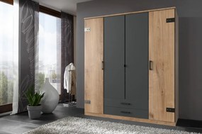Šatníková skriňa so zásuvkami Cork, 180 cm, doskový dub/grafit