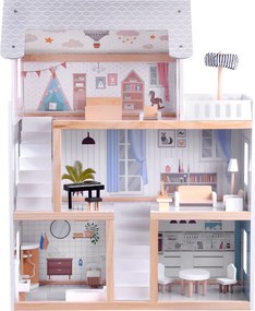 JOKOMISIADA Drevený domček pre bábiky v štýle Boho s LED osvetlením ZA4131