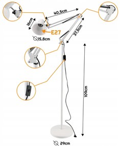 BERGE LED stojacia lampa 1xE27 185cm biela