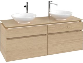 VILLEROY &amp; BOCH Legato závesná skrinka pod dve umývadlá na dosku, 4 zásuvky, 1400 x 500 x 550 mm, Nordic Oak, B59200VJ