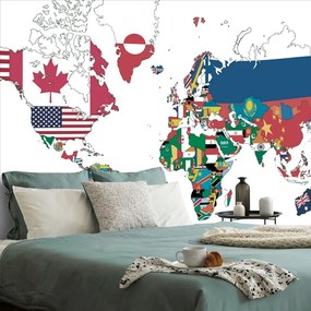 Tapeta mapa sveta s vlajkami s bielym pozadím - 150x100