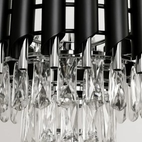 Luster na reťazi CRISTAL 5xE14/10W/230V, priemer 38 cm, čierna / matný chróm