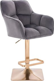 LuxuryForm DESIGN Barová stolička AMALFI VELUR na zlatej hranatej podstave - tmavo šedá