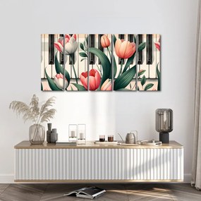 5-dielny obraz klavír a tulipány v kvetinovej symfónii