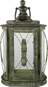 Zeleno hnedá kovová lampáš Greeny - 29 * 19 * 52 cm