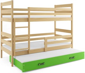 Poschodová posteľ s prístelkou ERIK 3 - 200x90cm Borovica - Zelená