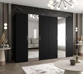 Šatníková skriňa 300 cm Borry 2 (čierna + strieborná). Akcia -20%. Vlastná spoľahlivá doprava až k Vám domov. 1125850