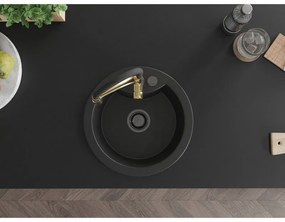 Mexen Diego, 1-komorový granitový drez 488x488x167 mm a drezová batéria Aster, čierna, 6512-77-73450-57-B