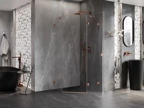 Mexen Lunar, výklopný päťuholníkový sprchový kút pravý 100 x 100 cm, 8mm číre sklo, profil medená matná, 831-100P-100L-65-00-P