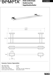 Bemeta Design NIKI: Držiak uterákov, 450 mm, dvojitý - 153104052