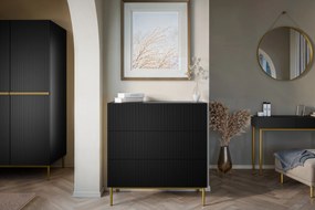Komoda Nicole 100 cm - čierny mat / zlatá