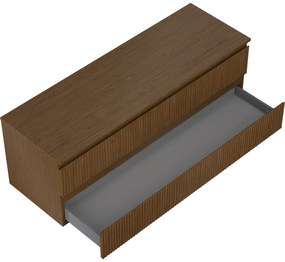 Mexen Rivel, kúpeľňová skrinka pod umývadlo 140 cm s hornou doskou, 2 zásuvky, drážkovaná, orech, 91A20-14047-2-BFFC86