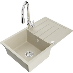 Mexen Bruno, 1-komorový granitový drez 795x495x200 mm a drezová batéria Savita, béžová, 6513-69-672601-00