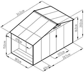 Záhradný domček plocha 342 x 191 cm (sivá)
