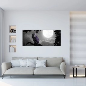 Obraz - Nočná sova, fialová sova (120x50 cm)