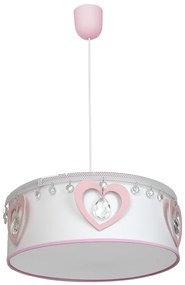 EUlight Detské závesné svietidlo Heart, 1x biele/ružové textilné tienidlo, p