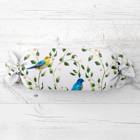 Biante Vankúš valec bonbon Sandra SA-501 Modré vtáky a vetvičky na bielom 15x60 cm