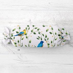 Biante Vankúš valec bonbon Sandra SA-501 Modré vtáky a vetvičky na bielom 15x40 cm