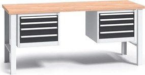 Pracovný stôl do dielne G3 s 2 závesnými boxami na náradie, buková škárovka, 8 zásuviek, pevné kovové nohy, 2000 mm, grafit