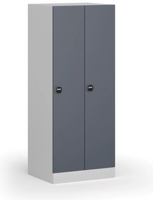 Šatníková skrinka znížená, 2 oddiely, 1500 x 600 x 500 mm, demont, zámok s čítačkou RFID kariet, tmavosivé dvere