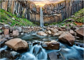 Sklenený obraz - Vodopád Svartifoss, Island (70x50 cm)