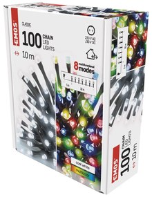 Emos LED svetelná reťaz 100 LED, 10 m, RGB, studená biela