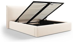 Krémovobiela čalúnená dvojlôžková posteľ s úložným priestorom a roštom 180x200 cm Elio – Milo Casa
