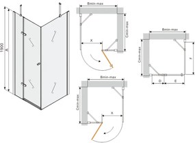Mexen Roma, sprchovací kút s 1-krídlovými dverami 80 (dvere) x 80 (stena) cm, 6mm číre sklo, čierny profil, slim sprchová vanička 5cm biela s čiernym sifónom, 854-080-080-70-00-4010B