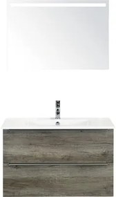 Kúpeľňový nábytkový set Pulse 90 cm s keramickým umývadlom dub Nebraska a zrkadlom s LED osvetlením
