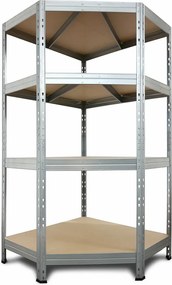 Rohový kovový regál RIVET s HDF policou, 180x90x45x64,5 cm