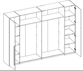 Šatníková skriňa Mega, 312 cm, dub wotan/šedá