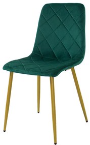 Zamatová jedálenská stolička KARO tmavo zelená - zlaté nohy