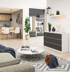 Komoda Kuba 120 cm 6 zásuviek biela/grafitová