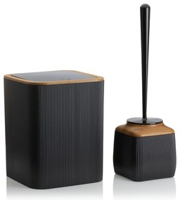 Sada kúpeľňových doplnkov Crystal čierna/s povrchovou úpravou v dekore dreva