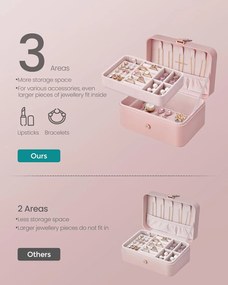 Šperkovnica, 2-poschodová úložná, 11 x 16 x 8 cm, ružová