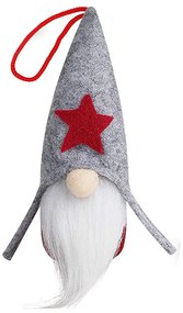 Vianočná závesná ozdoba na stromček - škriatok - 16 cm - šedý s červenou hviezdou