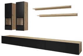 Obývacia stena Barly BM10 (dub artisan + čierna matná). Akcia -20%. Vlastná spoľahlivá doprava až k Vám domov. 1118124