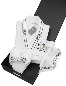 Soft Cotton Luxusný pánsky župan + uterák + papuče MARINE MAN v darčekovom balení M + papučky (40/42) + uterák + box Biela