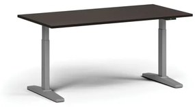 Výškovo nastaviteľný stôl, elektrický, 675-1325 mm, doska 1600x800 mm, sivá podnož, wenge