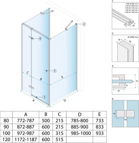 Rea Atlas, sprchovací kút 120 (dvere) x 100 (stena), pravá strana, 6mm číre sklo, zlatý profil, KPL-K4977