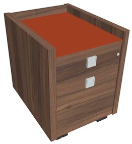 Mobilný kontajner Verno 47 x 60 cm so sklom, 2 zásuvky, orech / oranžová