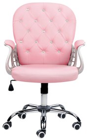 Otočná kancelárska stolička z umelej kože s kryštálmi ružová PRINCESS Beliani