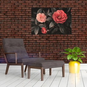 Obraz - Červené kvety na tmavom pozadí (90x60 cm)